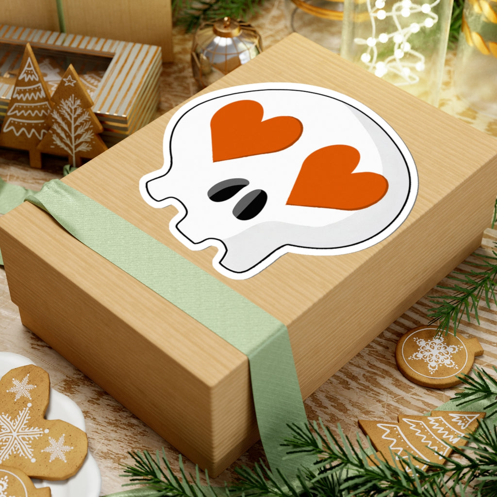 Heart-Eyes Skull Sticker (Orange)