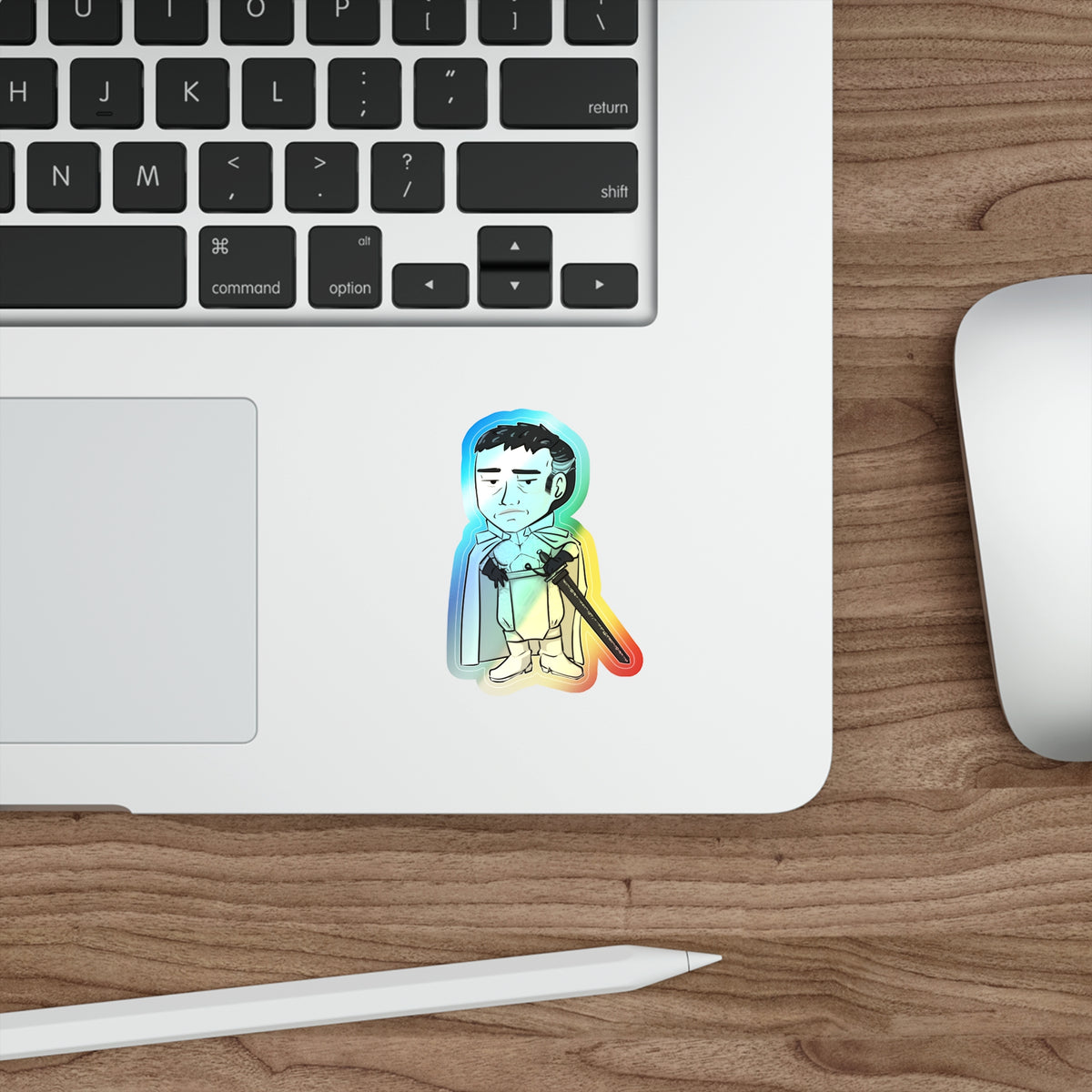 Rook with Black Sword Holographic Sticker (Chibi-Style)