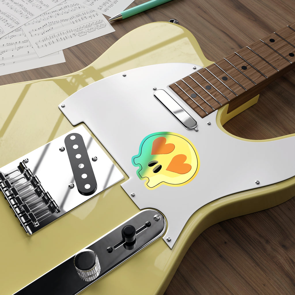 Heart-Eyes Skull Holographic Sticker