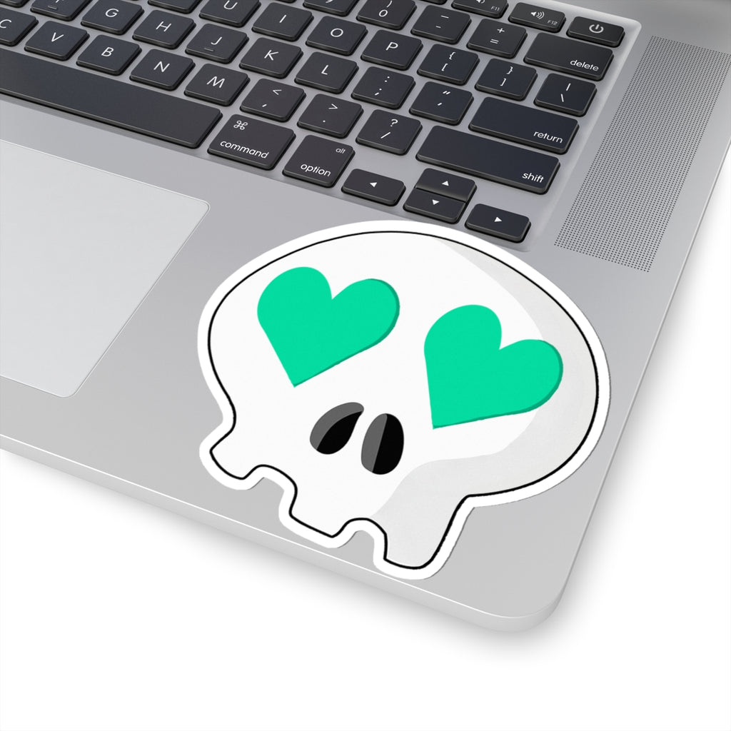 Heart-Eyes Skull Sticker (Teal)