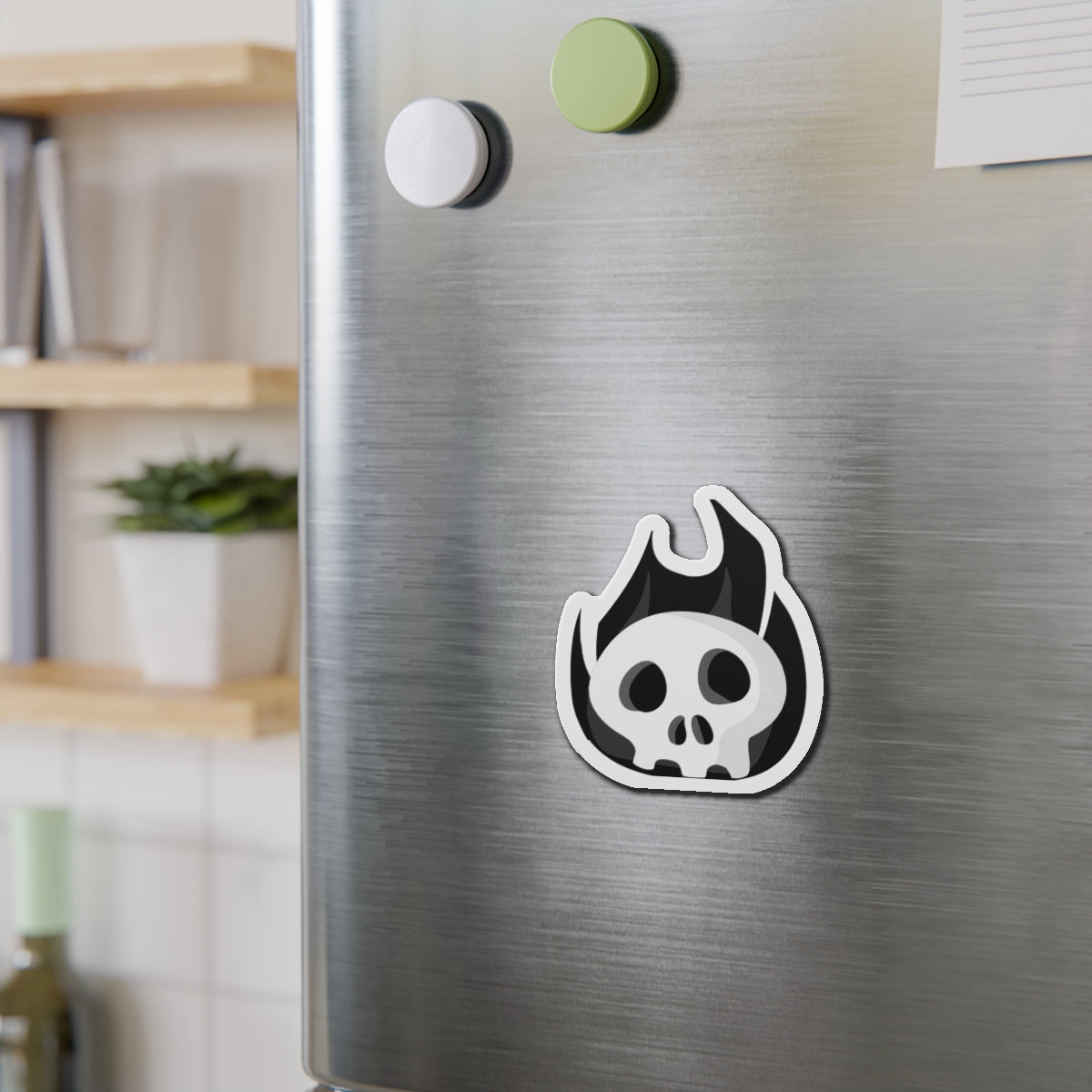 Black Fire Flaming Skull Magnet