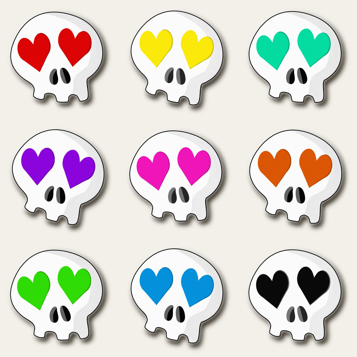 Heart-Eyes Skull Sticker Set (9 Stickers)