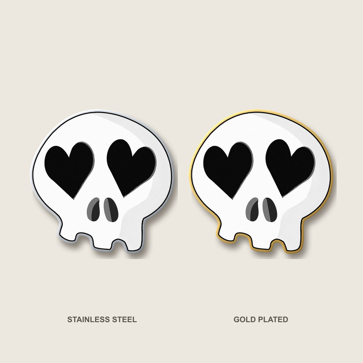 Heart-Eyes Skull Pin (Black)