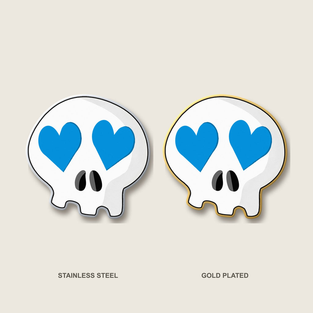 Heart-Eyes Skull Pin (Blue)