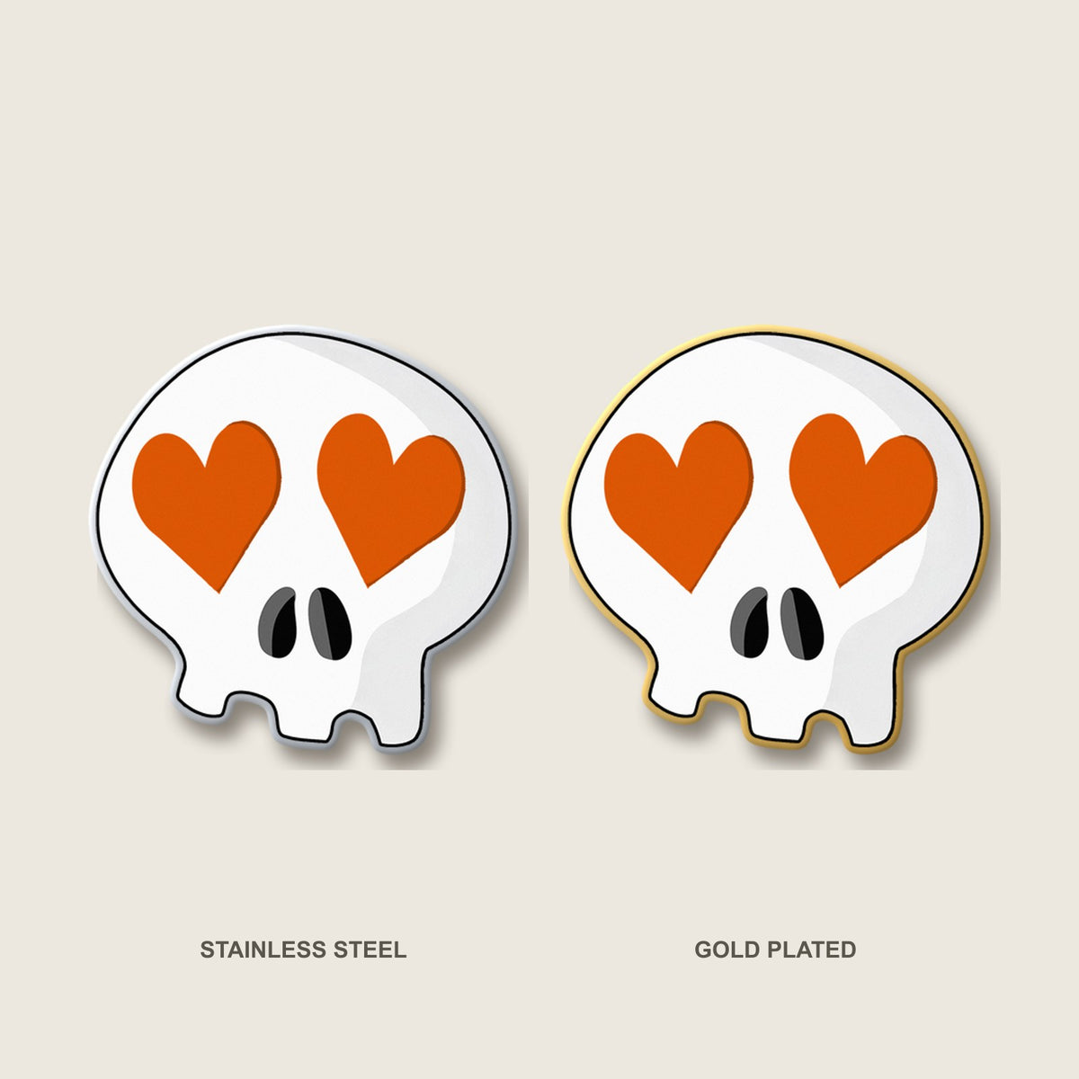 Heart-Eyes Skull Pin (Orange)