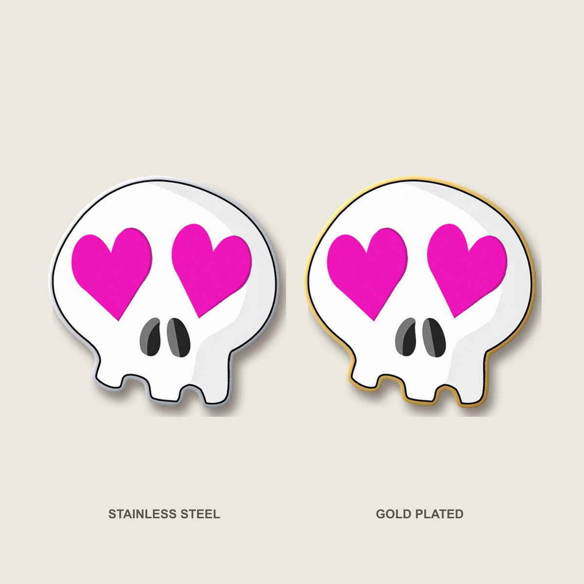 Heart-Eyes Skull Pin (Pink)