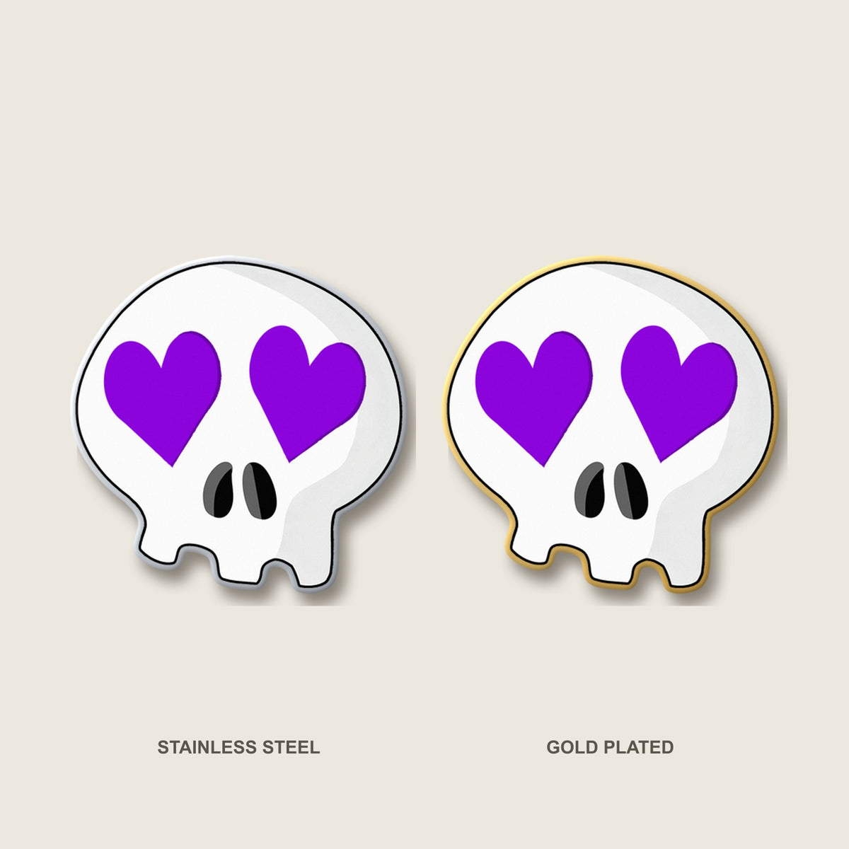 Heart-Eyes Skull Pin (Purple)
