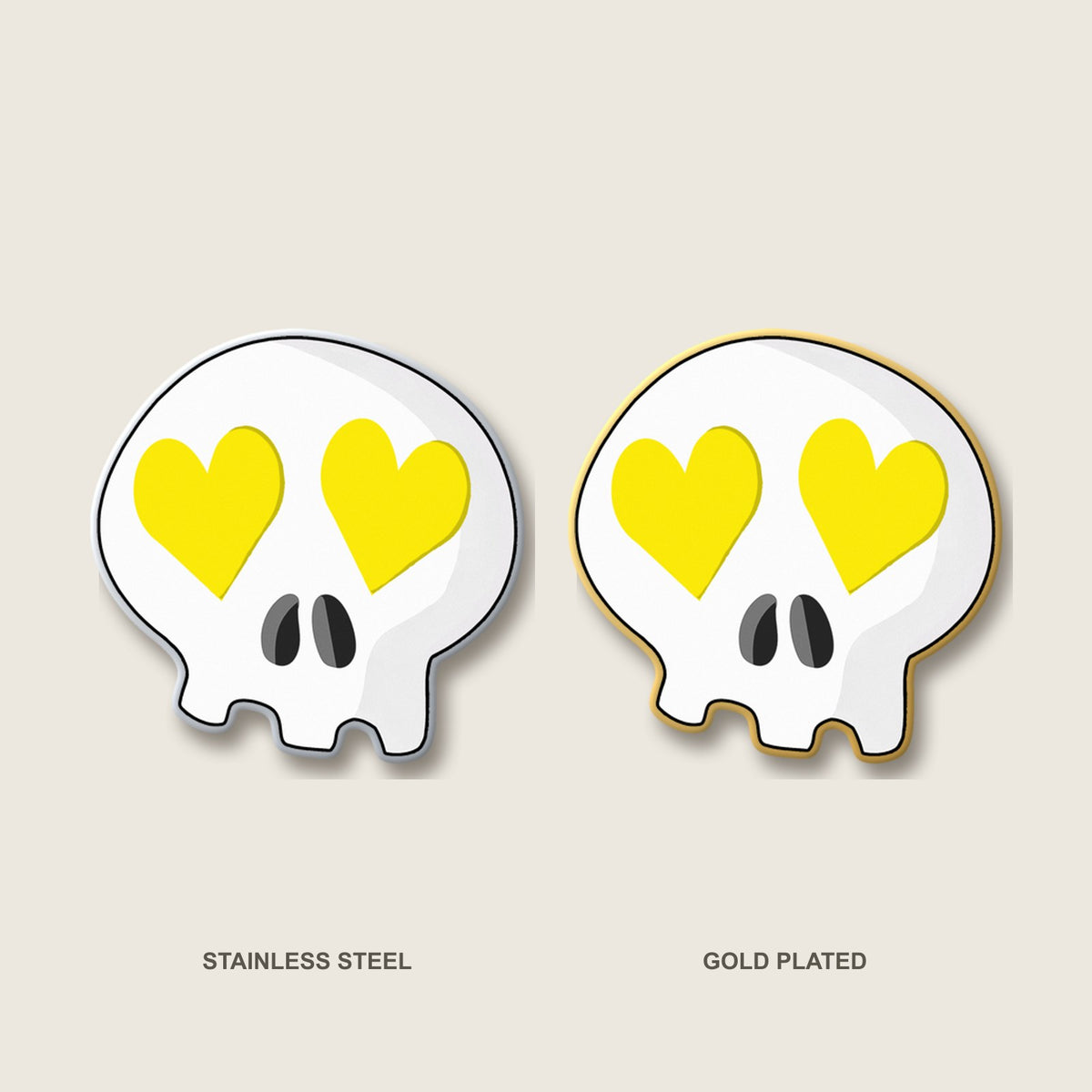 Heart-Eyes Skull Pin (Yellow)