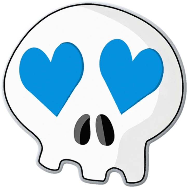 Heart-Eyes Skull Pin (Blue)