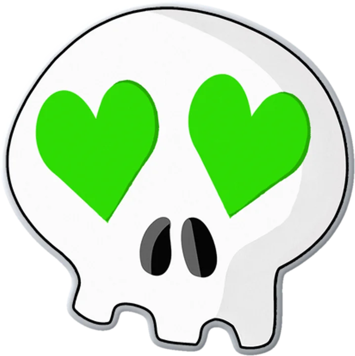 Heart-Eyes Skull Pin (Green)